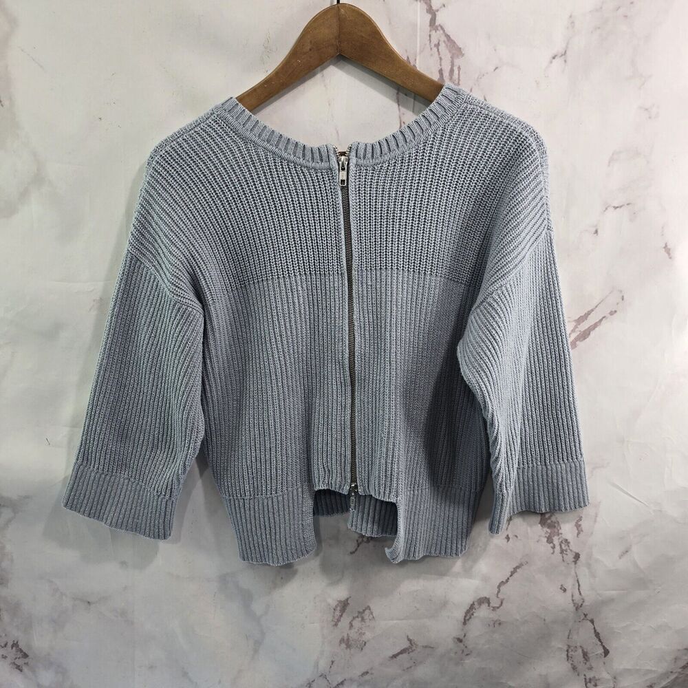Cabi Sweater Womens XS Blue Fair Play Crop Zip Cardigan Reversible Cotton 3522